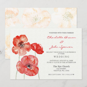 Red Poppy floral wedding invitations