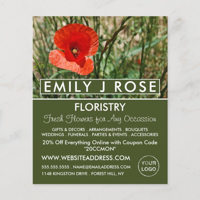 Red Poppy, Floristry Advertising Flyer (Front)