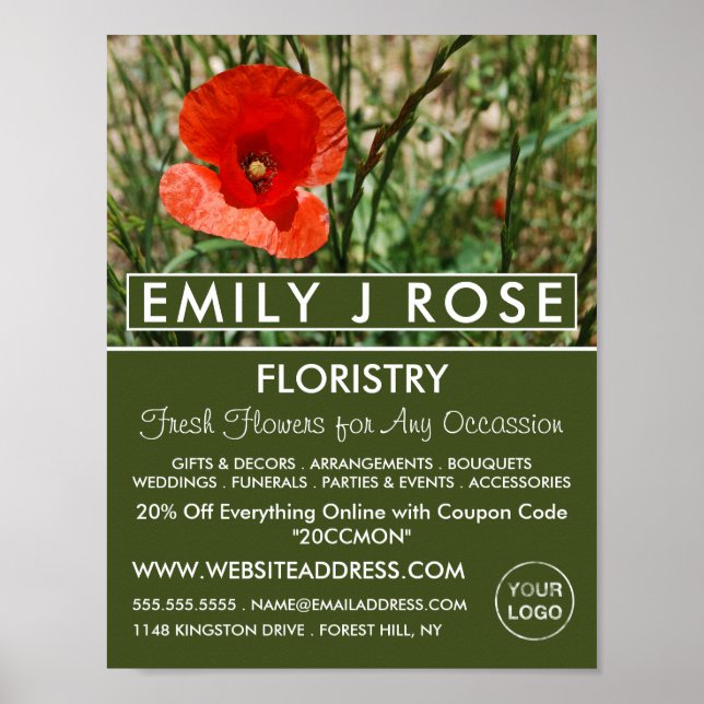 Red Poppy, Floristry Advertising Poster (Front)