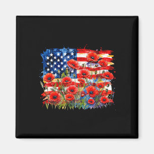 Red poppy flower american flag memorial day magnet