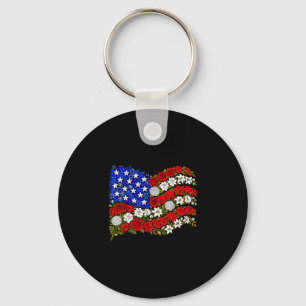 Red poppy flower american flag remembrance 4th of key ring