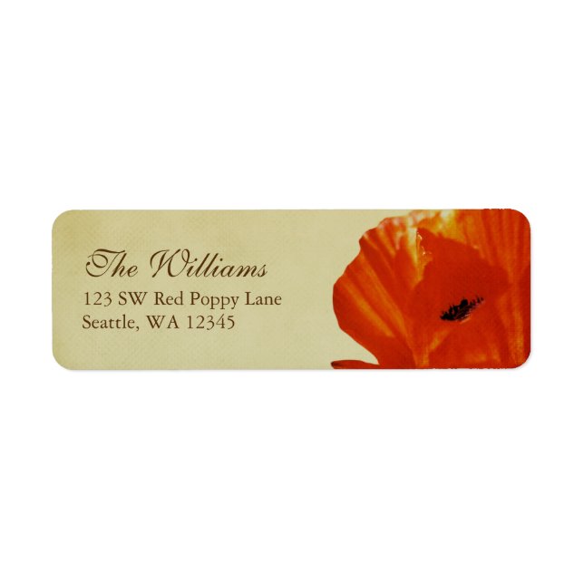Red Poppy Flower Blossom Custom Address Label (Front)