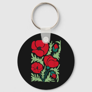 Red Poppy Flower Botanical Poppies Veterans Day Us Key Ring