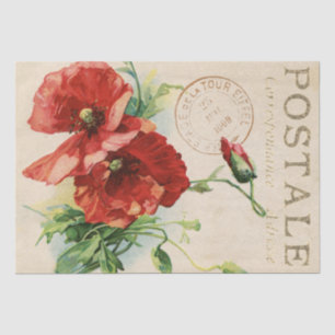 Red Poppy Flower Carte Postale French Decoupage    Tissue Paper