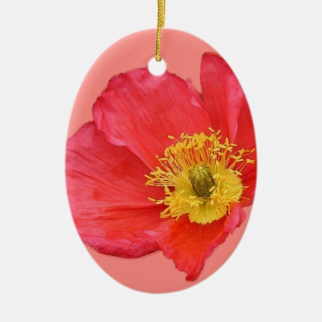 Red Poppy Flower Ceramic Tree Decoration (Front)