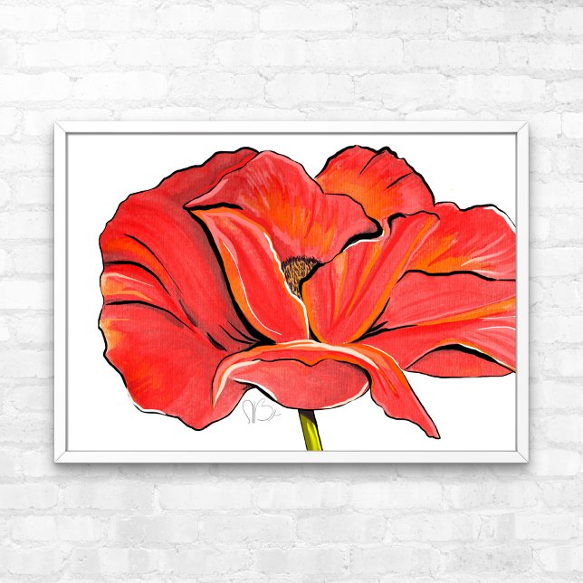 Red  Poppy Flower Contemporary Acrylic Painting Poster (Creator Uploaded)