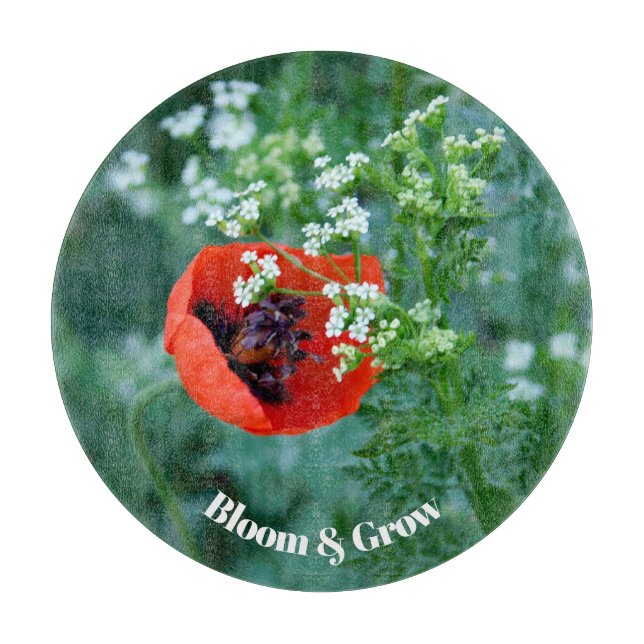 Red Poppy Flower Decorative Glass Plate | Floral A Cutting Board (Front)