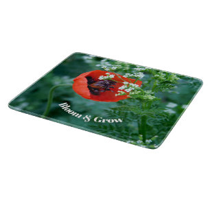Red Poppy Flower Glass Plate   Floral Home Gift Cutting Board