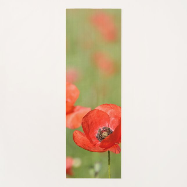 Red poppy flower in nature yoga mat (Front)