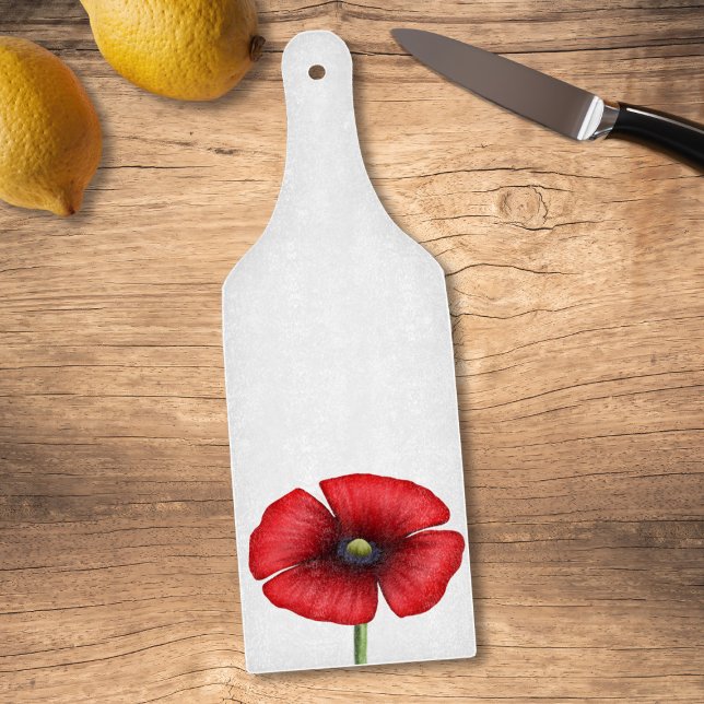 Red Poppy Flower Paddle Glass Cutting Board  (A pretty poppy paddle chopping board just for you)