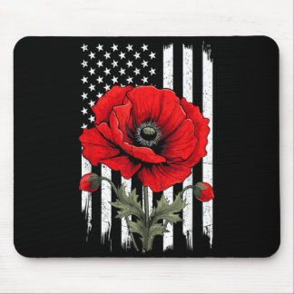 Red Poppy Flower Patriotic Flag USA Memorial Day Mouse Mat