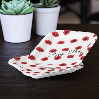 Red Poppy Flower Pattern Custom Party Paper Plate