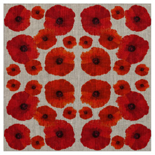 Red Poppy Flower Pattern Fabric