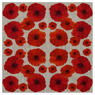 Red Poppy Flower Pattern Fabric