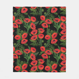 Red Poppy Flower Pattern Fleece Blanket