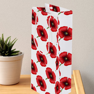 Red Poppy Flower Pattern Tall Wine Gift Bag