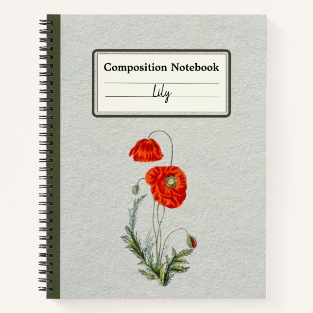 Red Poppy Flower Personalised Composition Notebook (Front)