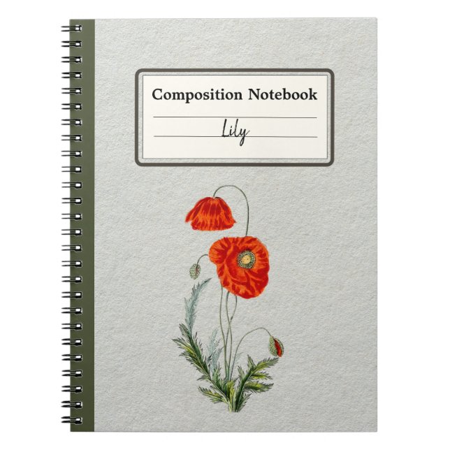 Red Poppy Flower Personalised Composition Notebook (Front)