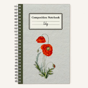 Red Poppy Flower Personalised Composition Notebook