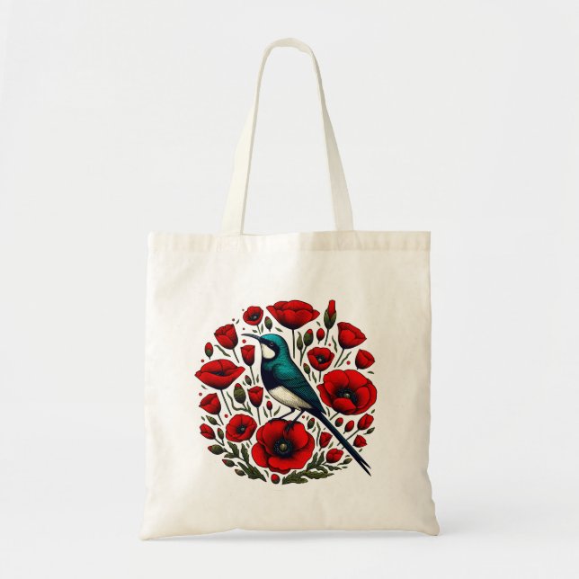 Red Poppy Flower Poppies Sunbird Abstract Artwork Tote Bag (Front)