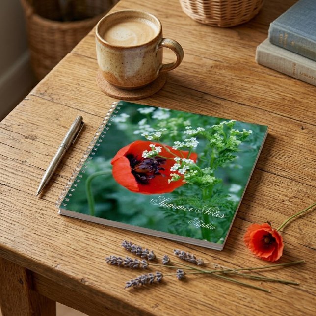 Red Poppy Flower Summer Notes Personalised Noteboo Notebook (Creator Uploaded)