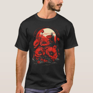 Red Poppy Flower Sunset Japan Japanese Art Lover G T-Shirt