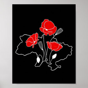 Red Poppy Flower Support Ukraine Girls Navy Vintag Poster