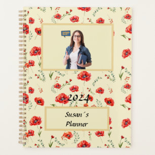 Red Poppy flower watercoloer pattern Planner
