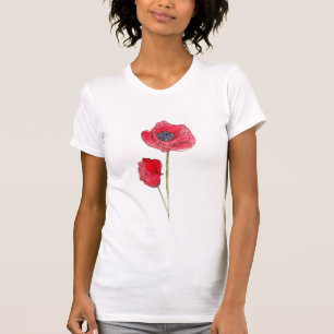 Red Poppy Flower Watercolor Botanical Art T-Shirt