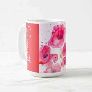 Red Poppy Flower Watercolor Womans Name Coffee Mug