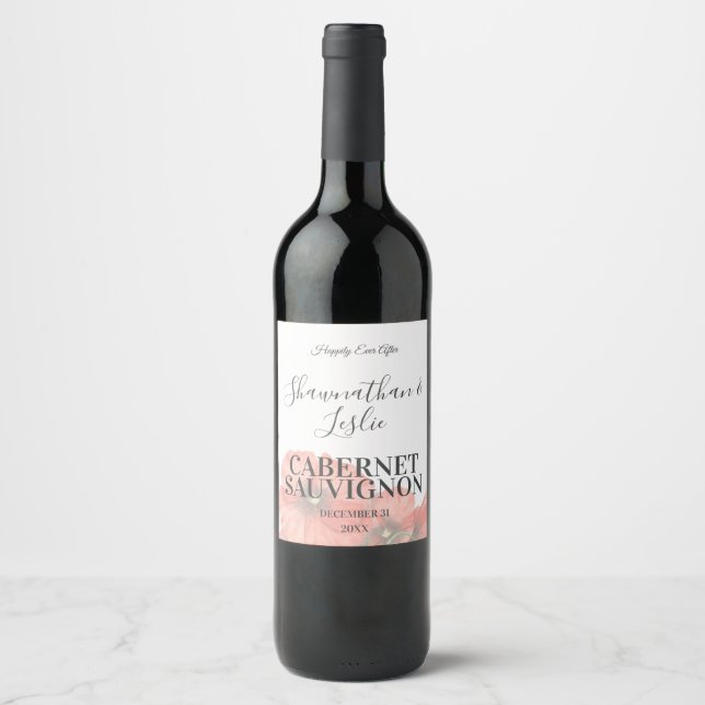 Red Poppy Flower Wedding Custom Wine Label (Front)