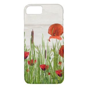 red poppy flower with cattails iPhone 8/7 case