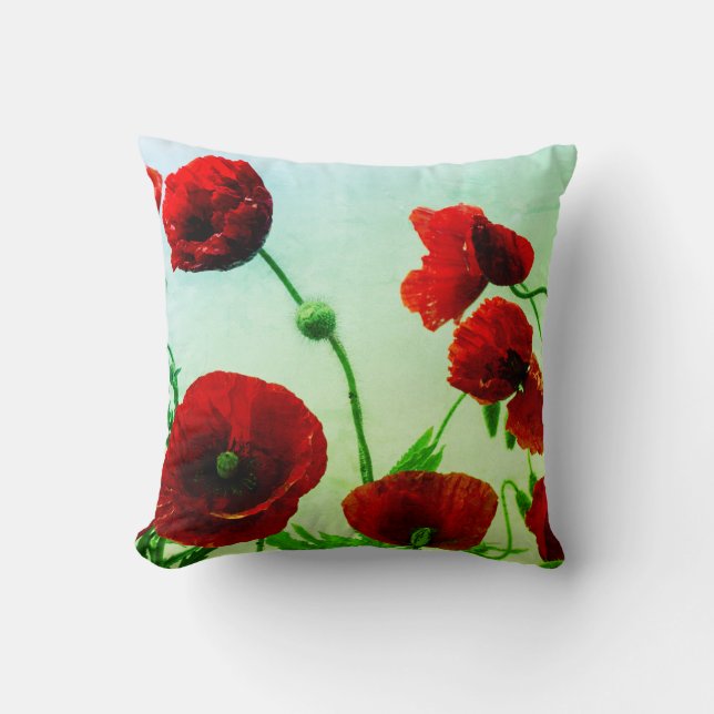 Red Poppy Flowers Abstract Colourful Artistic Cushion (Front)