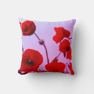Red Poppy Flowers Abstract Colourful Bright Pink Cushion