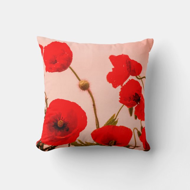 Red Poppy Flowers Abstract Colourful Sangria Pink Cushion (Front)