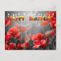 Red Poppy Flowers and Happy Birthday Candles 
