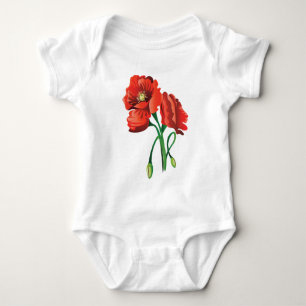Red Poppy Flowers Baby Bodysuit