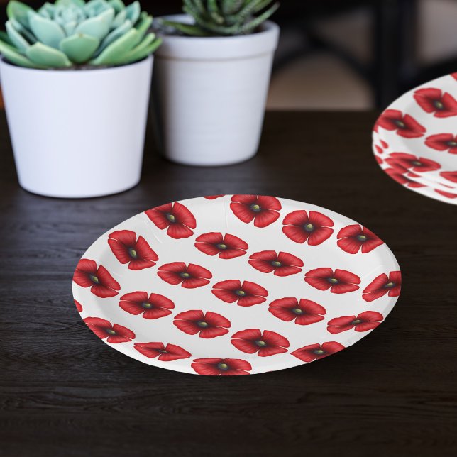 Red Poppy Flowers BBQ Buffet Party Paper Plate (Pretty poppy patterned paper plates available in paper bowls too. Perfect for picnics in the park)