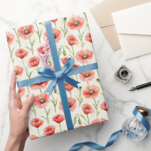 Red Poppy Flowers Birthday Wrapping Paper