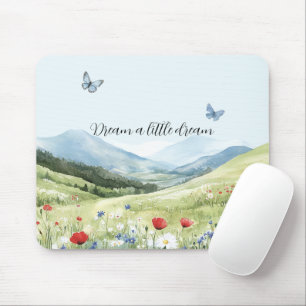 Red Poppy Flowers Blue Butterflies Mouse Mat