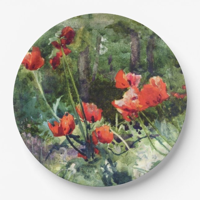 Red Poppy Flowers (by Mildred Anne Butler) Paper Plate (Front)