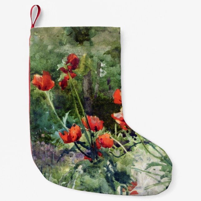 Red Poppy Flowers (by Mildred Anne Butler) Small Christmas Stocking (Front)
