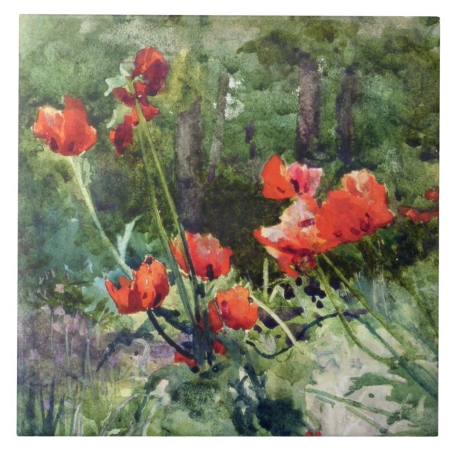Red Poppy Flowers (by Mildred Anne Butler) Tile (Front)