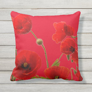 Red Poppy Flowers Colorful Floral Abstract Bright Cushion
