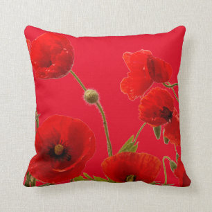 Red Poppy Flowers Colourful Floral Abstract Bright Cushion