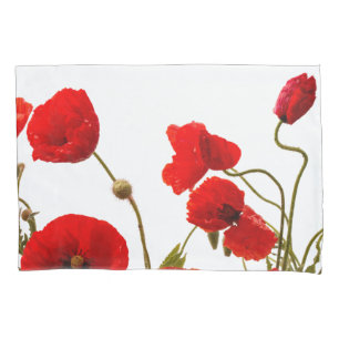 Red Poppy Flowers Colourful Floral Abstract White Pillowcase