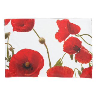 Red Poppy Flowers Colourful Floral Abstract White Pillowcase