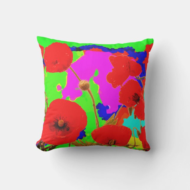 Red Poppy Flowers Colourful Floral Modern Art 2020 Cushion (Front)
