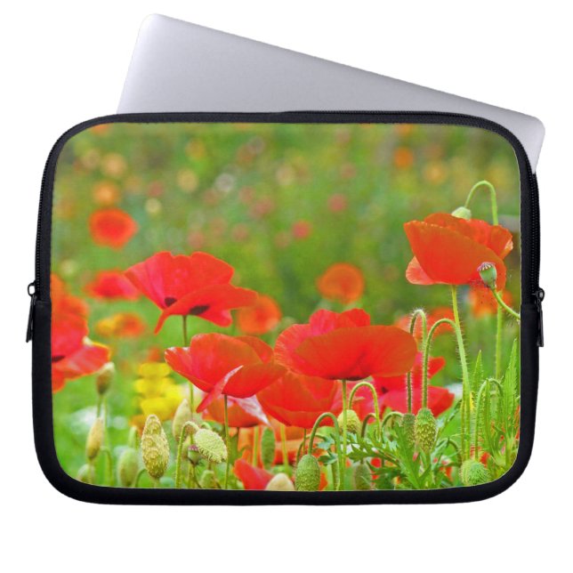 Red Poppy Flowers computer laptop bag sleeve (Front)