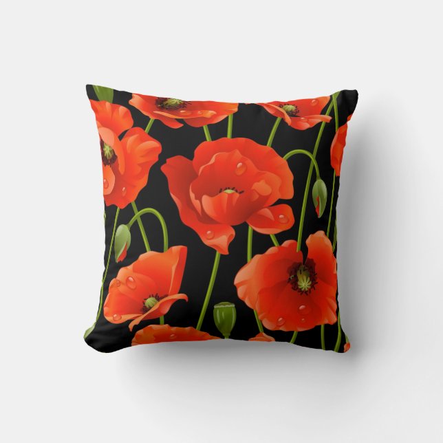 Red Poppy Flowers Cushion (Front)